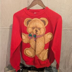 VTG Embroidered Teddy Bear Sweater XL LEE